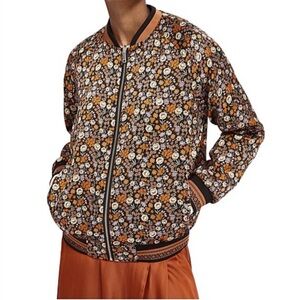 Scotch & soda satin reversible floral/striped copper bomber jacket NWOT size L